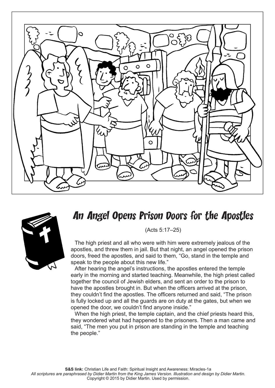 Coloring Page Miracles In The Bible An Angel Opens Prison Doors For The Apostles My Wonder Studio