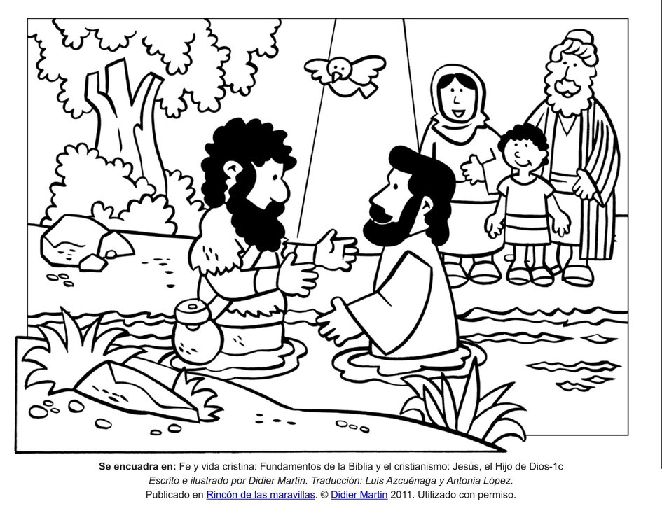 Página para colorear y Ilustración en 3D: El día que Jesús fue bautizado | Rincón de las maravillas